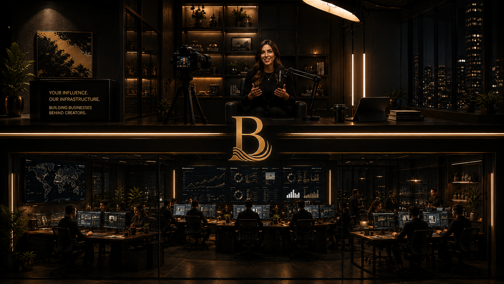 A Beneathly creator on camera above the operating team running the business beneath her